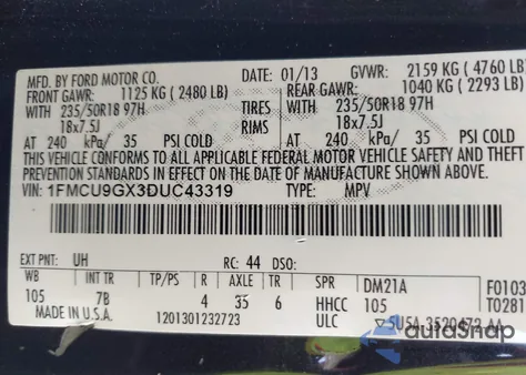 2013 Ford Escape Se из США, поврежденный, VIN 1FMCU9GX3DUC43319